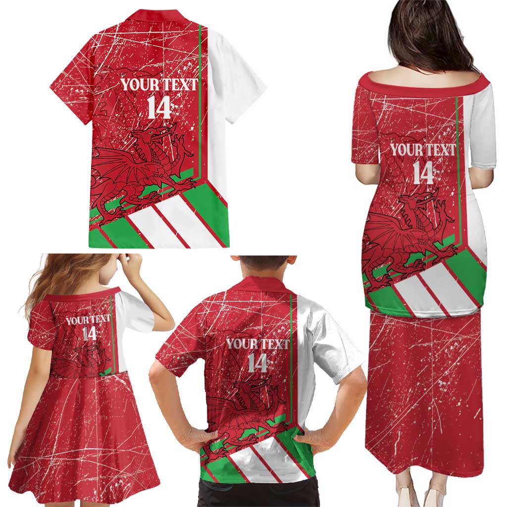 Wales Football Custom Family Matching Puletasi and Hawaiian Shirt 2026 Come On Cymru Grunge Style - Wonder Print Shop