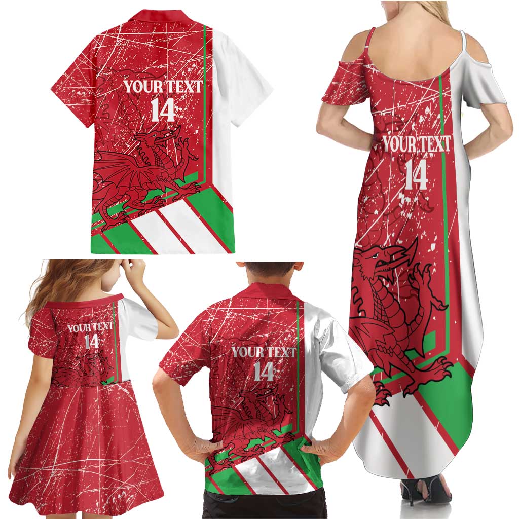 Wales Football Custom Family Matching Summer Maxi Dress and Hawaiian Shirt 2026 Come On Cymru Grunge Style - Wonder Print Shop