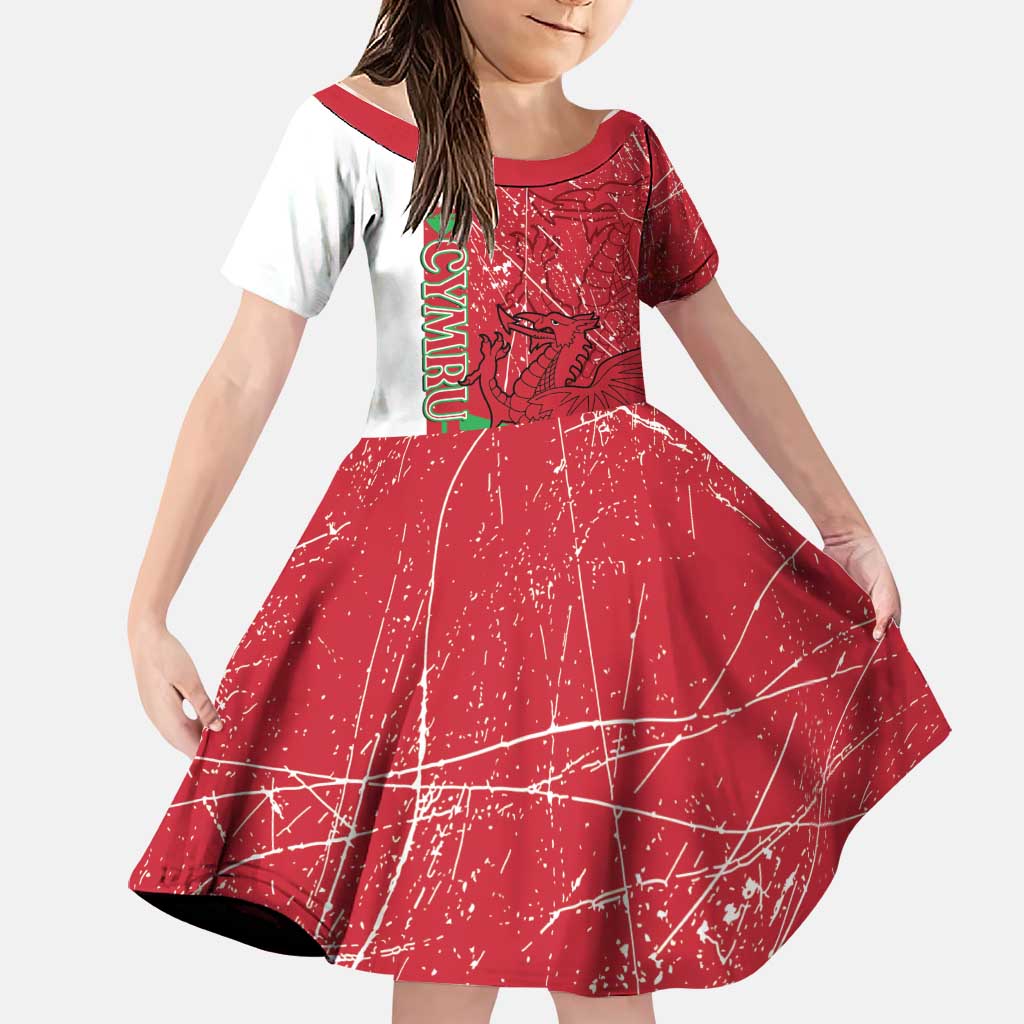 Wales Football Custom Family Matching Tank Maxi Dress and Hawaiian Shirt 2026 Come On Cymru Grunge Style - Wonder Print Shop