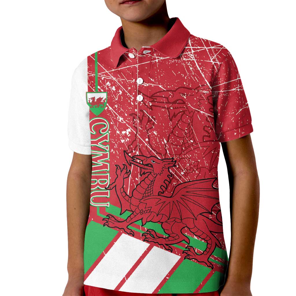 Wales Football Custom Kid Polo Shirt 2026 Come On Cymru Grunge Style - Wonder Print Shop