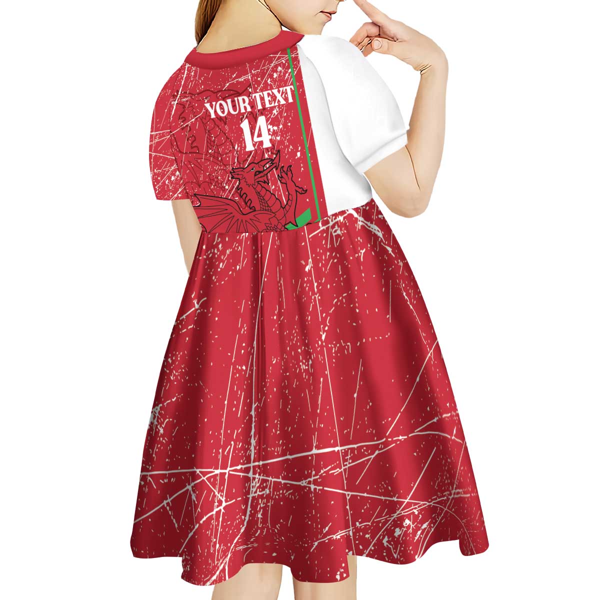Wales Football Custom Kid Short Sleeve Dress 2026 Come On Cymru Grunge Style - Wonder Print Shop