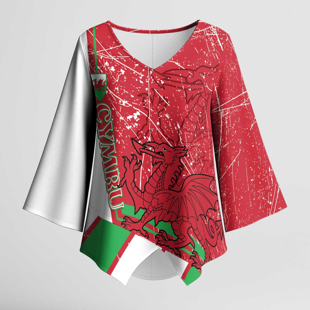 Wales Football Custom Kimono Sleeve Blouse 2026 Come On Cymru Grunge Style - Wonder Print Shop