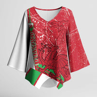 Wales Football Custom Kimono Sleeve Blouse 2026 Come On Cymru Grunge Style - Wonder Print Shop
