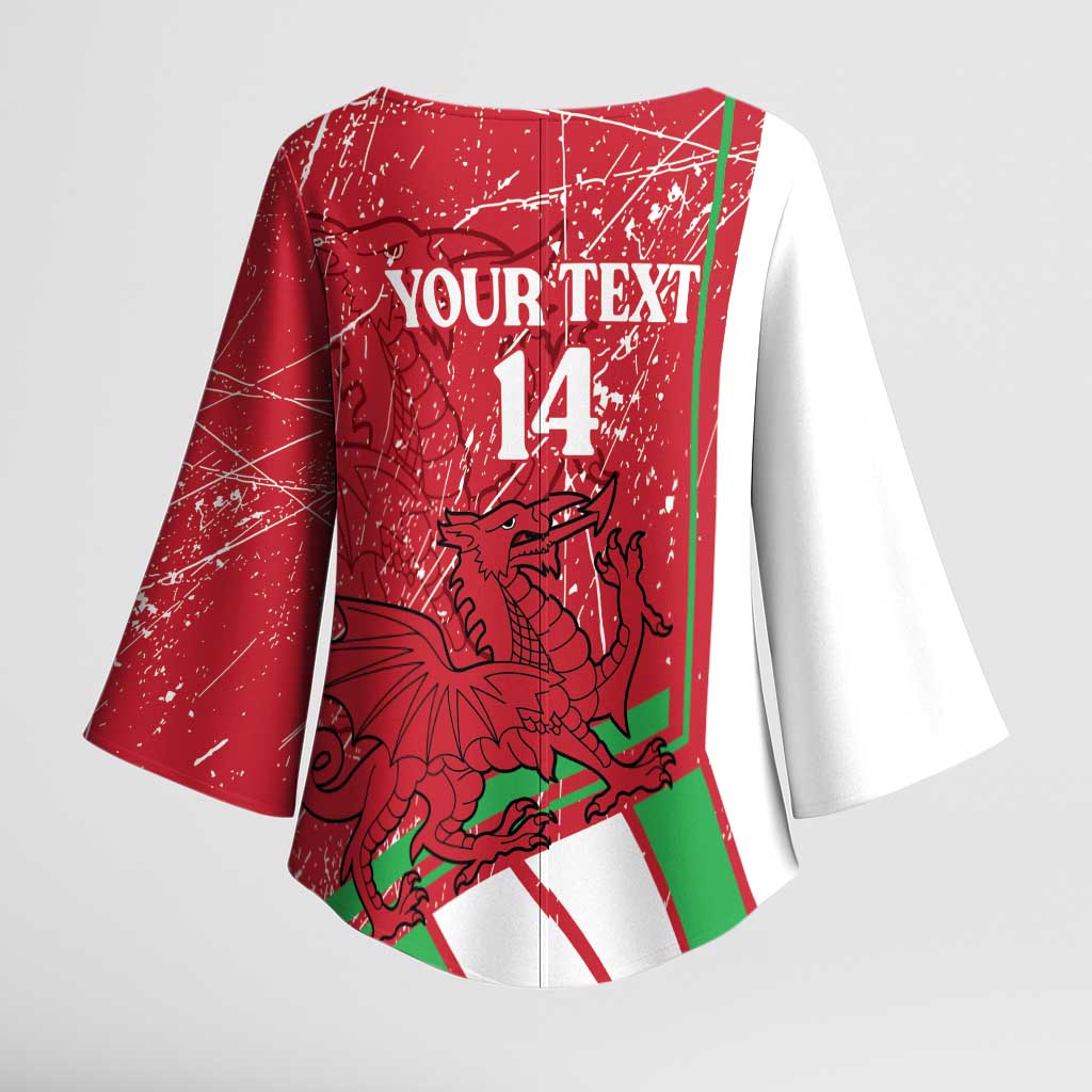 Wales Football Custom Kimono Sleeve Blouse 2026 Come On Cymru Grunge Style - Wonder Print Shop