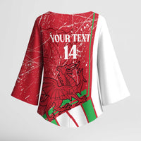 Wales Football Custom Kimono Sleeve Blouse 2026 Come On Cymru Grunge Style - Wonder Print Shop
