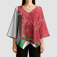 Wales Football Custom Kimono Sleeve Blouse 2026 Come On Cymru Grunge Style - Wonder Print Shop