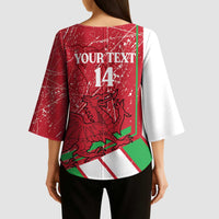 Wales Football Custom Kimono Sleeve Blouse 2026 Come On Cymru Grunge Style - Wonder Print Shop