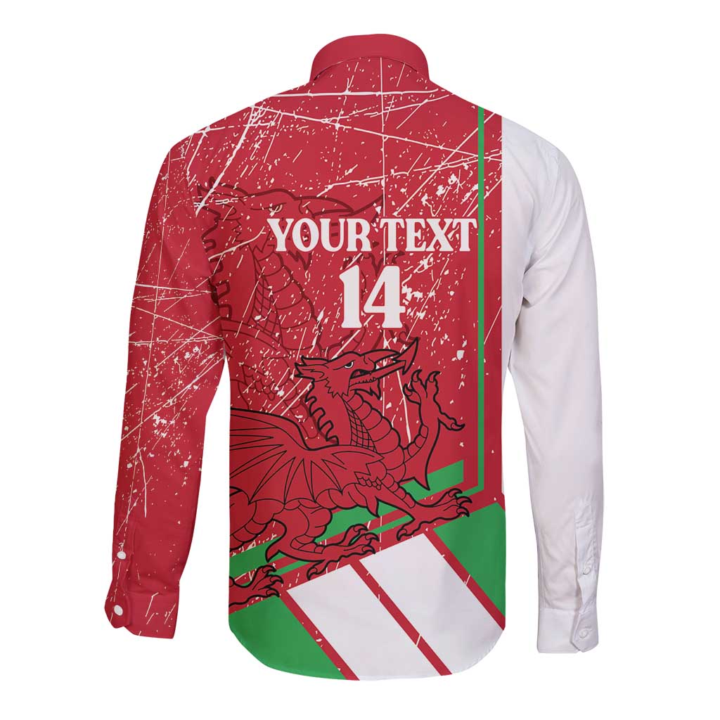 Wales Football Custom Long Sleeve Button Shirt 2026 Come On Cymru Grunge Style - Wonder Print Shop