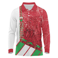 Wales Football Custom Long Sleeve Polo Shirt 2026 Come On Cymru Grunge Style - Wonder Print Shop