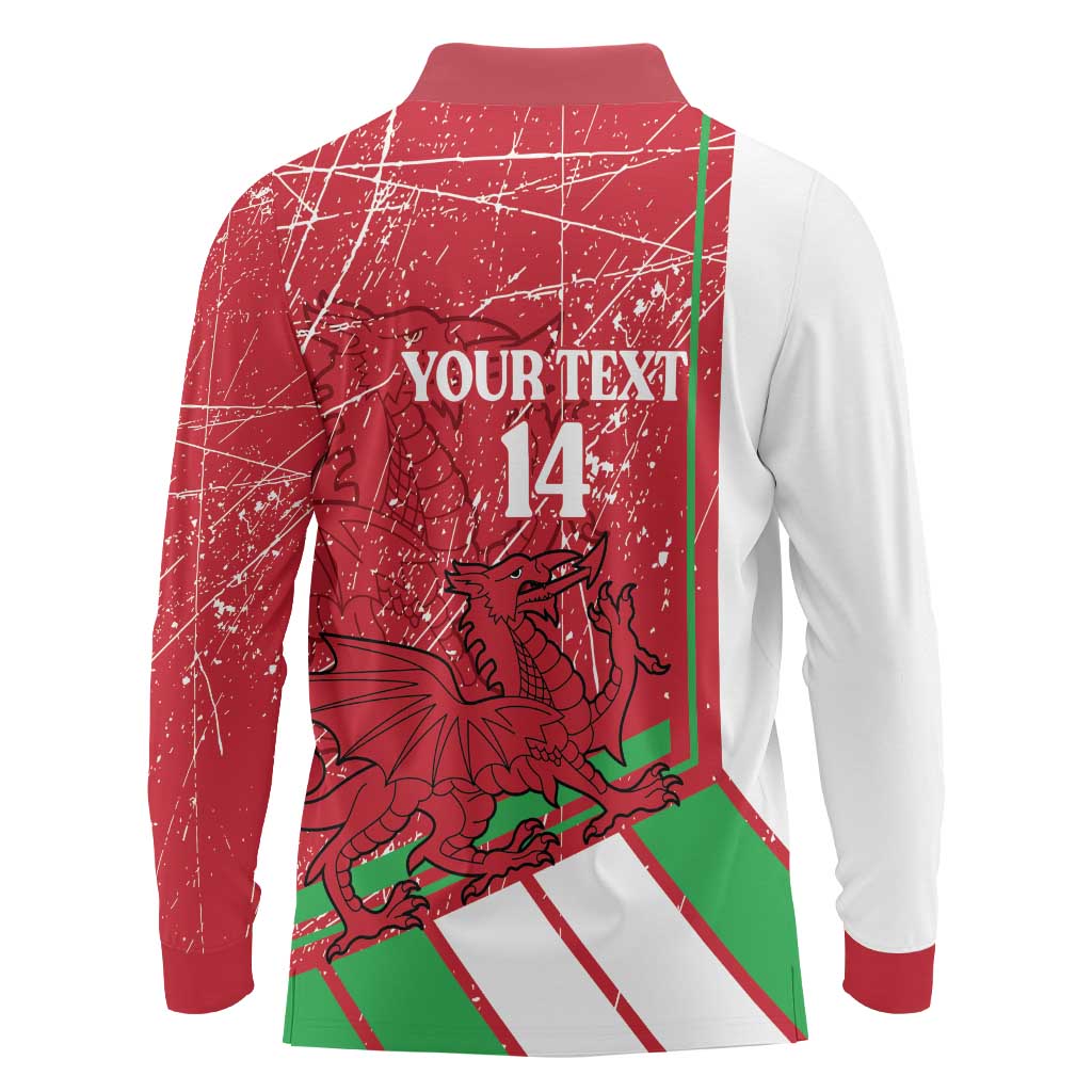 Wales Football Custom Long Sleeve Polo Shirt 2026 Come On Cymru Grunge Style - Wonder Print Shop