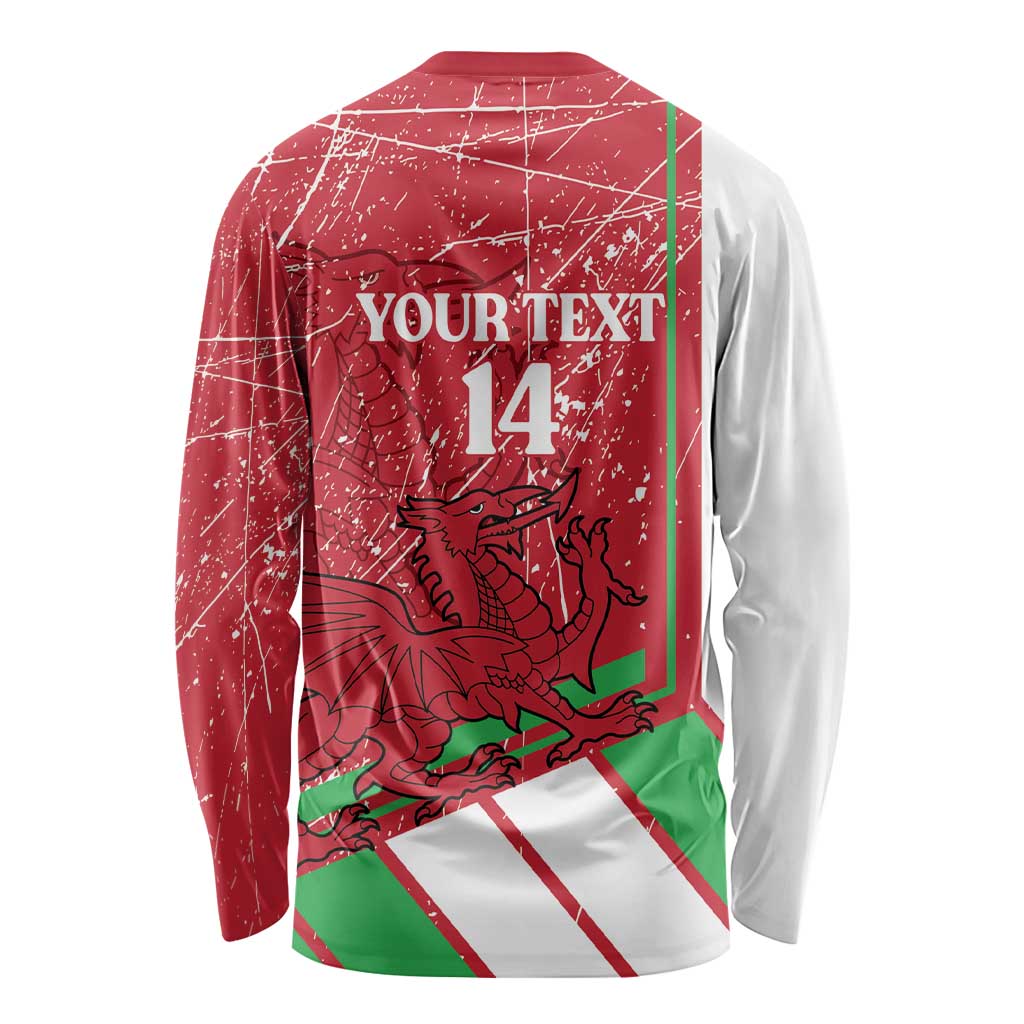 Wales Football Custom Long Sleeve Shirt 2026 Come On Cymru Grunge Style - Wonder Print Shop