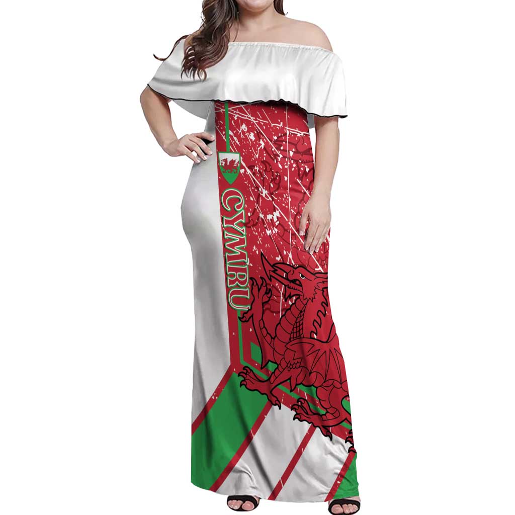 Wales Football Custom Off Shoulder Maxi Dress 2026 Come On Cymru Grunge Style - Wonder Print Shop