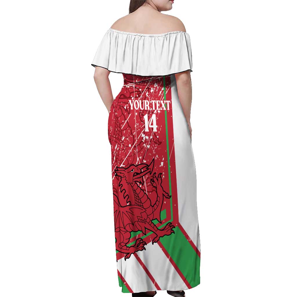 Wales Football Custom Off Shoulder Maxi Dress 2026 Come On Cymru Grunge Style - Wonder Print Shop