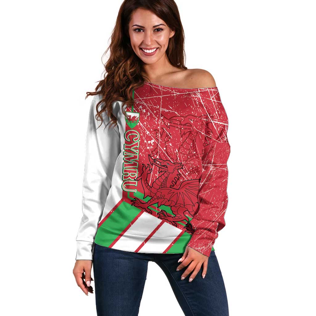 Wales Football Custom Off Shoulder Sweater 2026 Come On Cymru Grunge Style - Wonder Print Shop