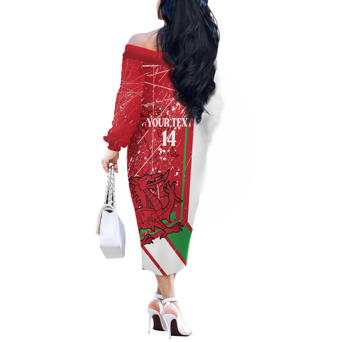 Wales Football Custom Off The Shoulder Long Sleeve Dress 2026 Come On Cymru Grunge Style - Wonder Print Shop