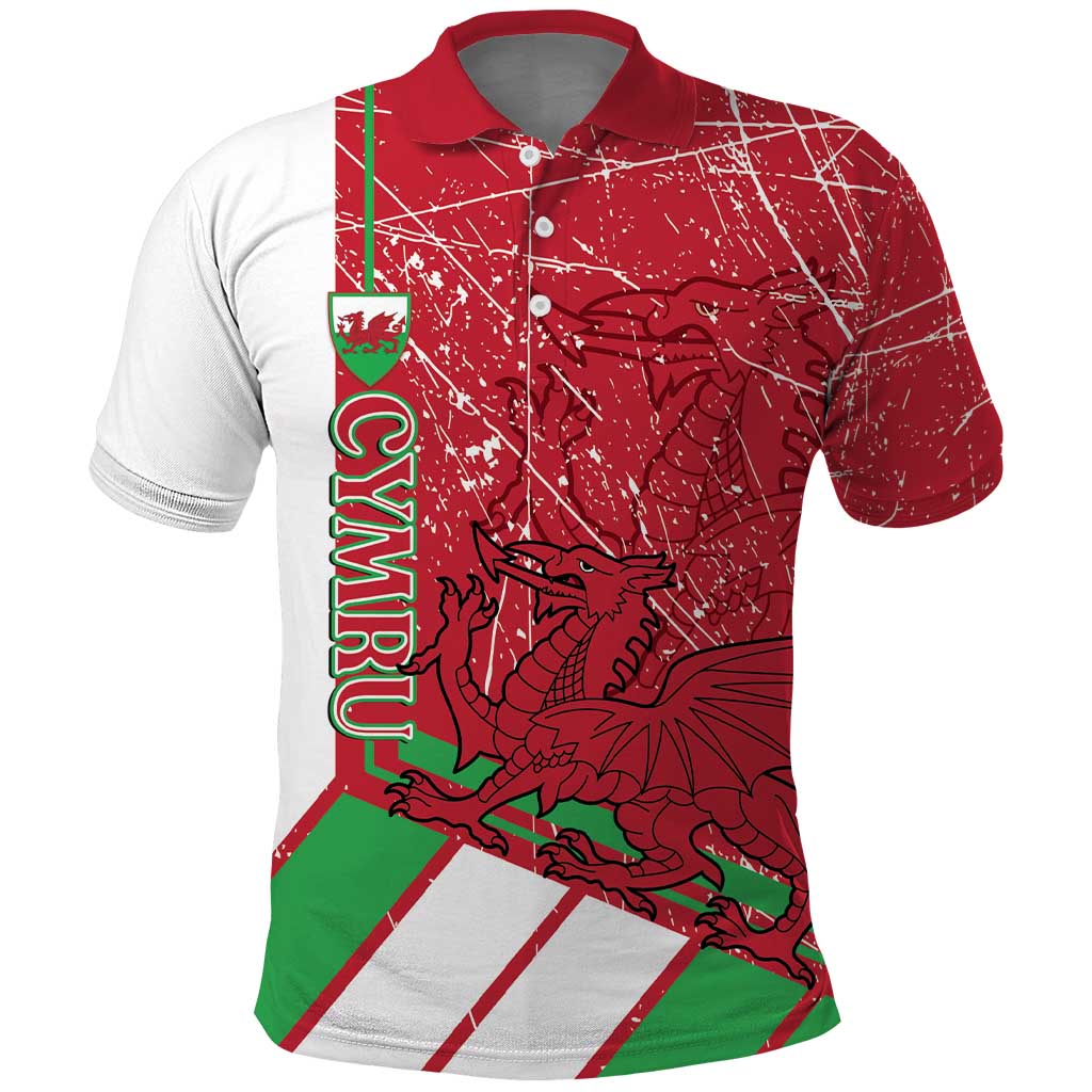 Wales Football Custom Polo Shirt 2026 Come On Cymru Grunge Style - Wonder Print Shop