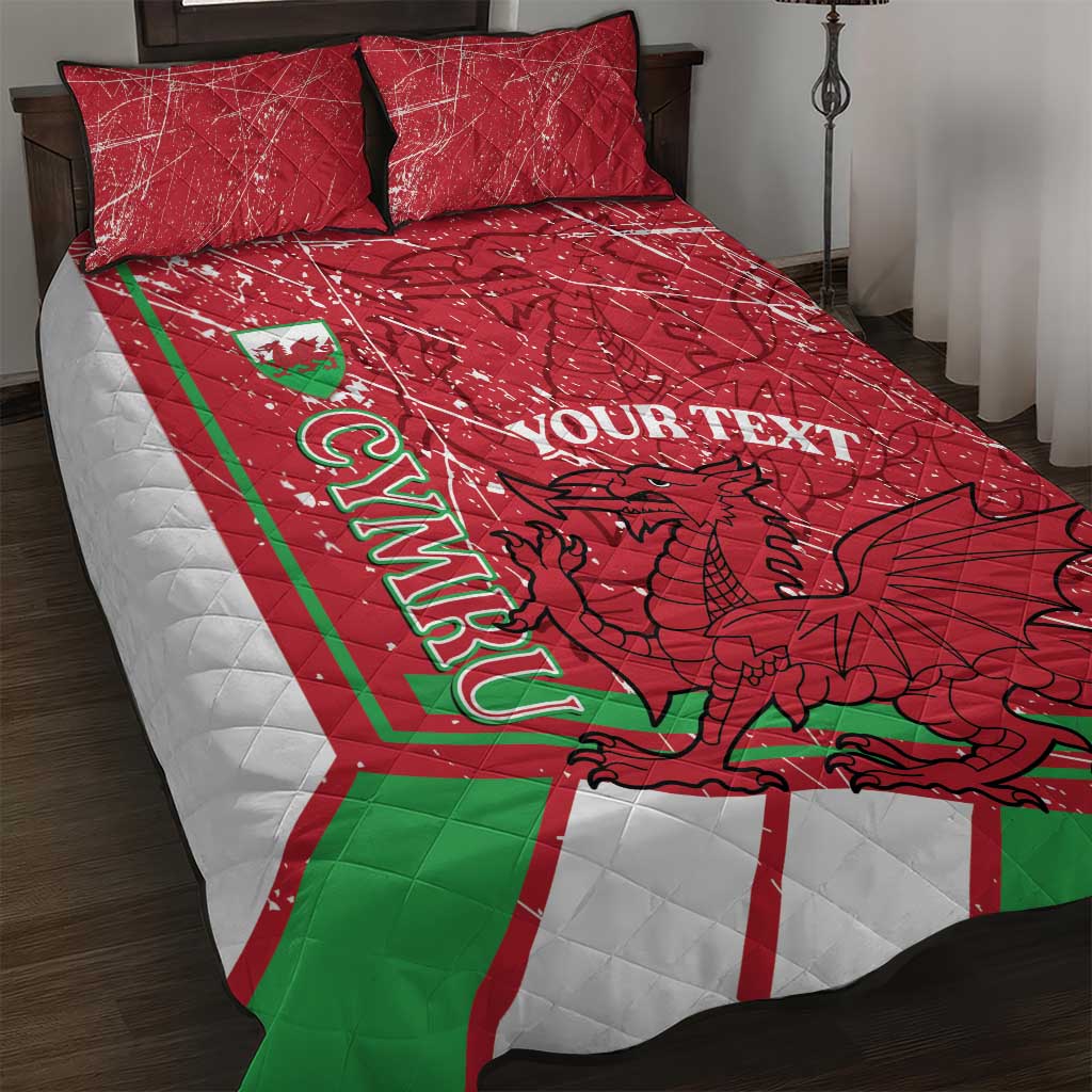 Wales Football Custom Quilt Bed Set 2026 Come On Cymru Grunge Style - Wonder Print Shop
