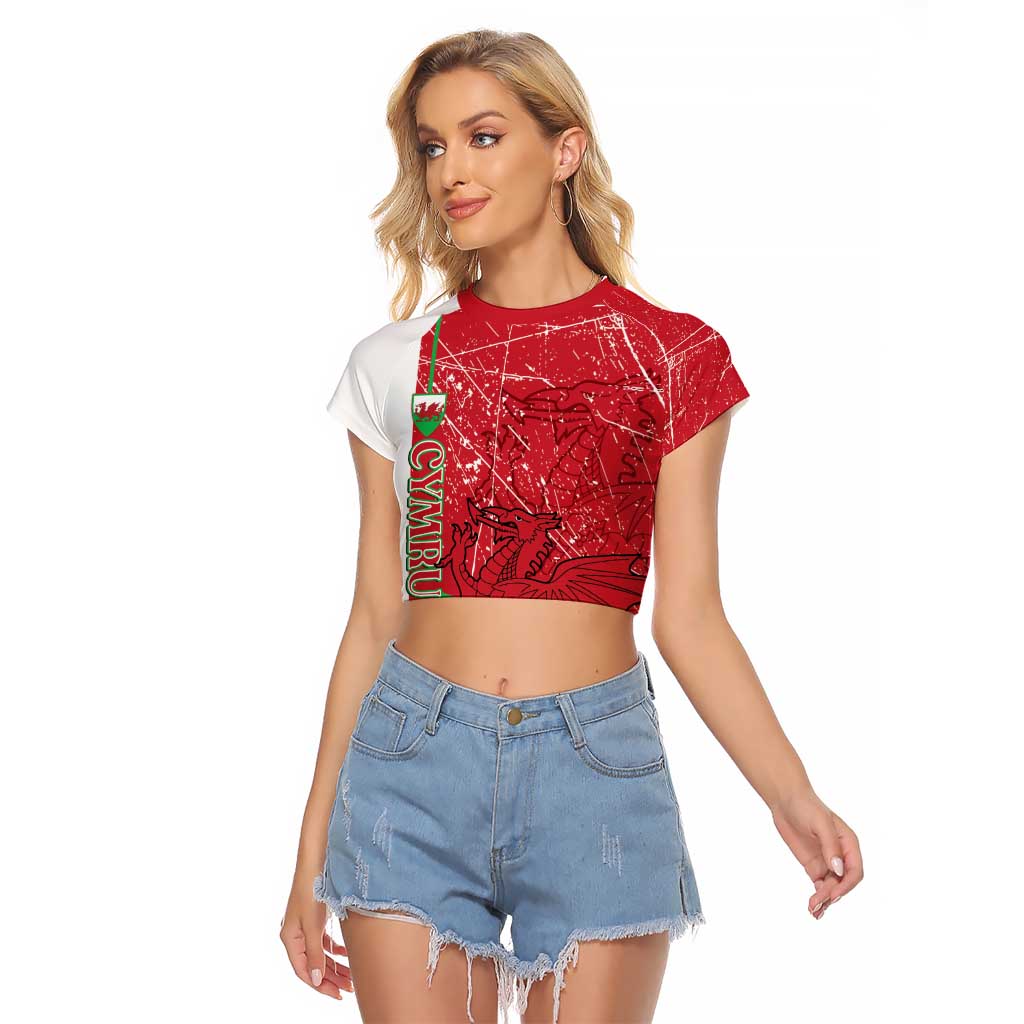 Wales Football Custom Raglan Cropped T Shirt 2026 Come On Cymru Grunge Style - Wonder Print Shop