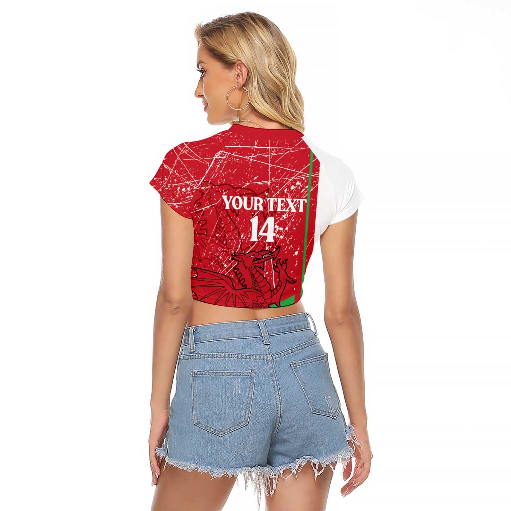 Wales Football Custom Raglan Cropped T Shirt 2026 Come On Cymru Grunge Style - Wonder Print Shop