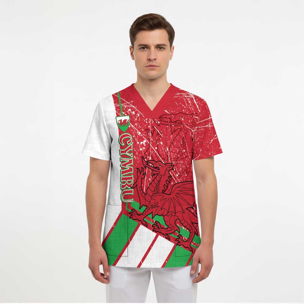 Wales Football Custom Scrub Top 2026 Come On Cymru Grunge Style - Wonder Print Shop