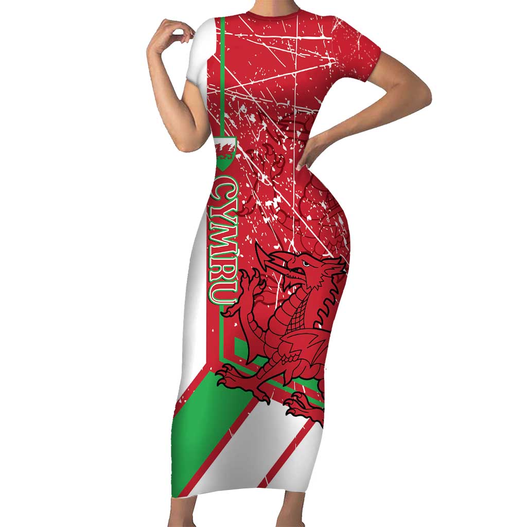 Wales Football Custom Short Sleeve Bodycon Dress 2026 Come On Cymru Grunge Style - Wonder Print Shop