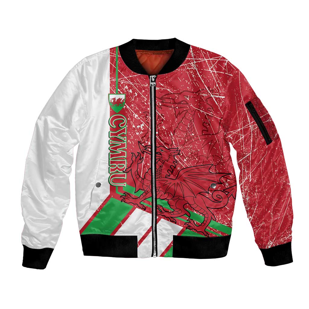 Wales Football Custom Sleeve Zip Bomber Jacket 2026 Come On Cymru Grunge Style - Wonder Print Shop