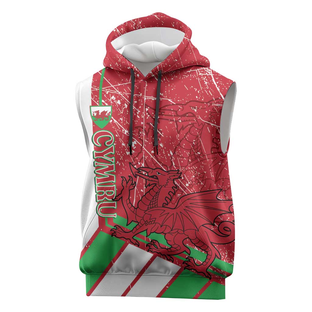 Wales Football Custom Sleeveless Hoodie 2026 Come On Cymru Grunge Style - Wonder Print Shop