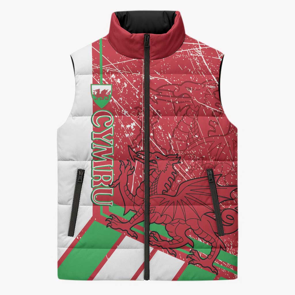 Wales Football Custom Sleeveless Puffer Jacket 2026 Come On Cymru Grunge Style - Wonder Print Shop