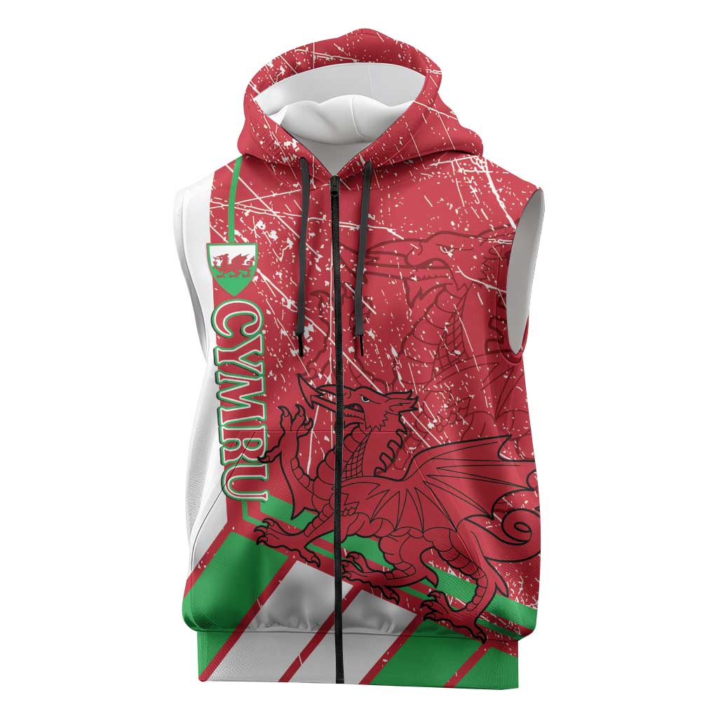 Wales Football Custom Sleeveless Zip Hoodie 2026 Come On Cymru Grunge Style - Wonder Print Shop
