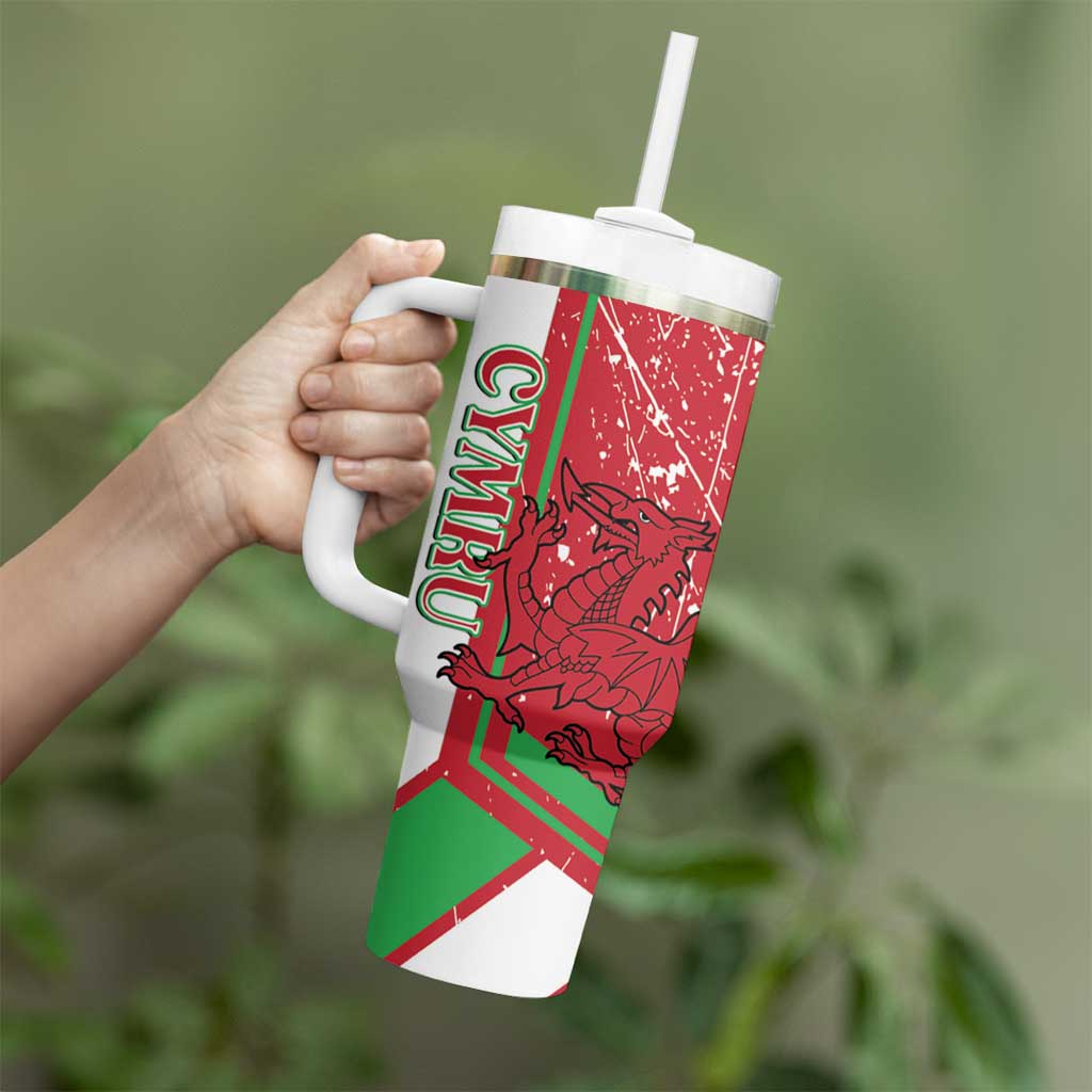 Wales Football Custom Tumbler With Handle 2026 Come On Cymru Grunge Style - Wonder Print Shop
