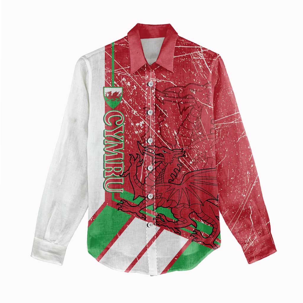 Wales Football Custom Women Casual Shirt 2026 Come On Cymru Grunge Style - Wonder Print Shop