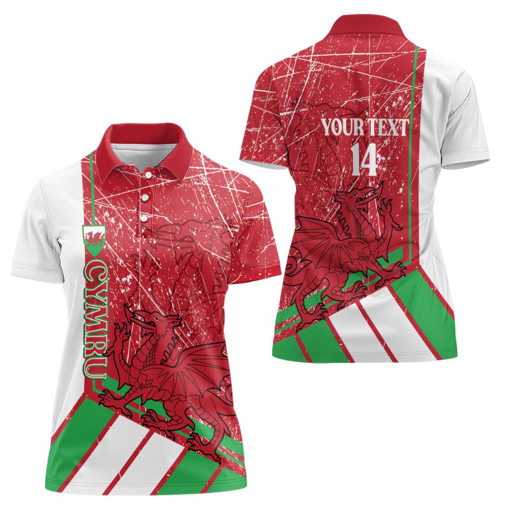Wales Football Custom Women Polo Shirt 2026 Come On Cymru Grunge Style - Wonder Print Shop
