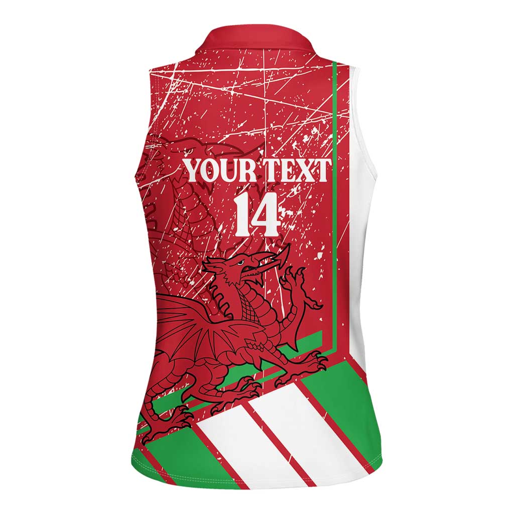 Wales Football Custom Women Sleeveless Polo Shirt 2026 Come On Cymru Grunge Style - Wonder Print Shop