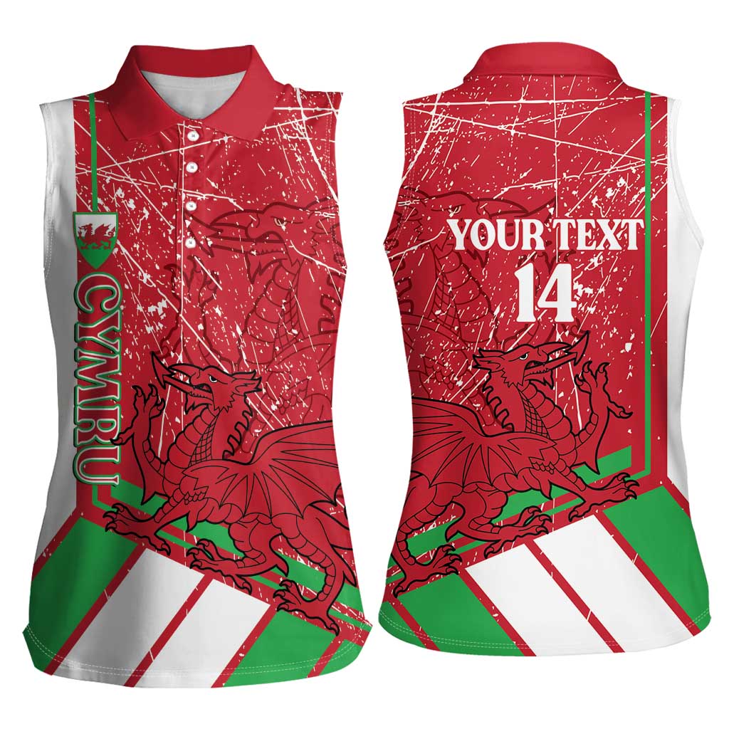 Wales Football Custom Women Sleeveless Polo Shirt 2026 Come On Cymru Grunge Style - Wonder Print Shop