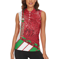 Wales Football Custom Women Sleeveless Polo Shirt 2026 Come On Cymru Grunge Style - Wonder Print Shop