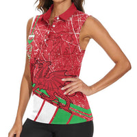 Wales Football Custom Women Sleeveless Polo Shirt 2026 Come On Cymru Grunge Style - Wonder Print Shop