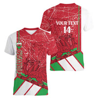 Wales Football Custom Women V-Neck T-Shirt 2026 Come On Cymru Grunge Style - Wonder Print Shop