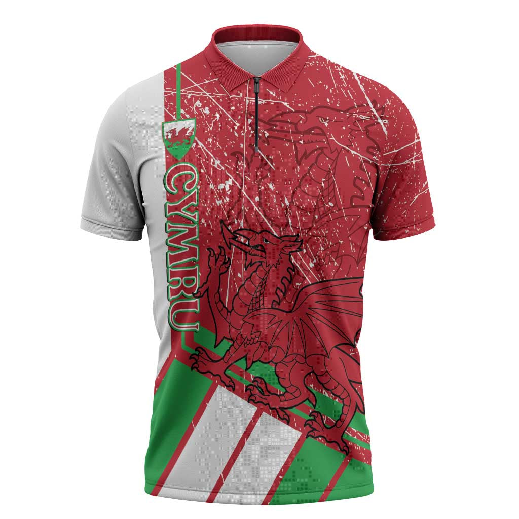 Wales Football Custom Zipper Polo Shirt 2026 Come On Cymru Grunge Style - Wonder Print Shop