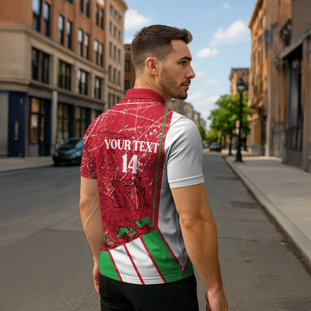 Wales Football Custom Zipper Polo Shirt 2026 Come On Cymru Grunge Style - Wonder Print Shop