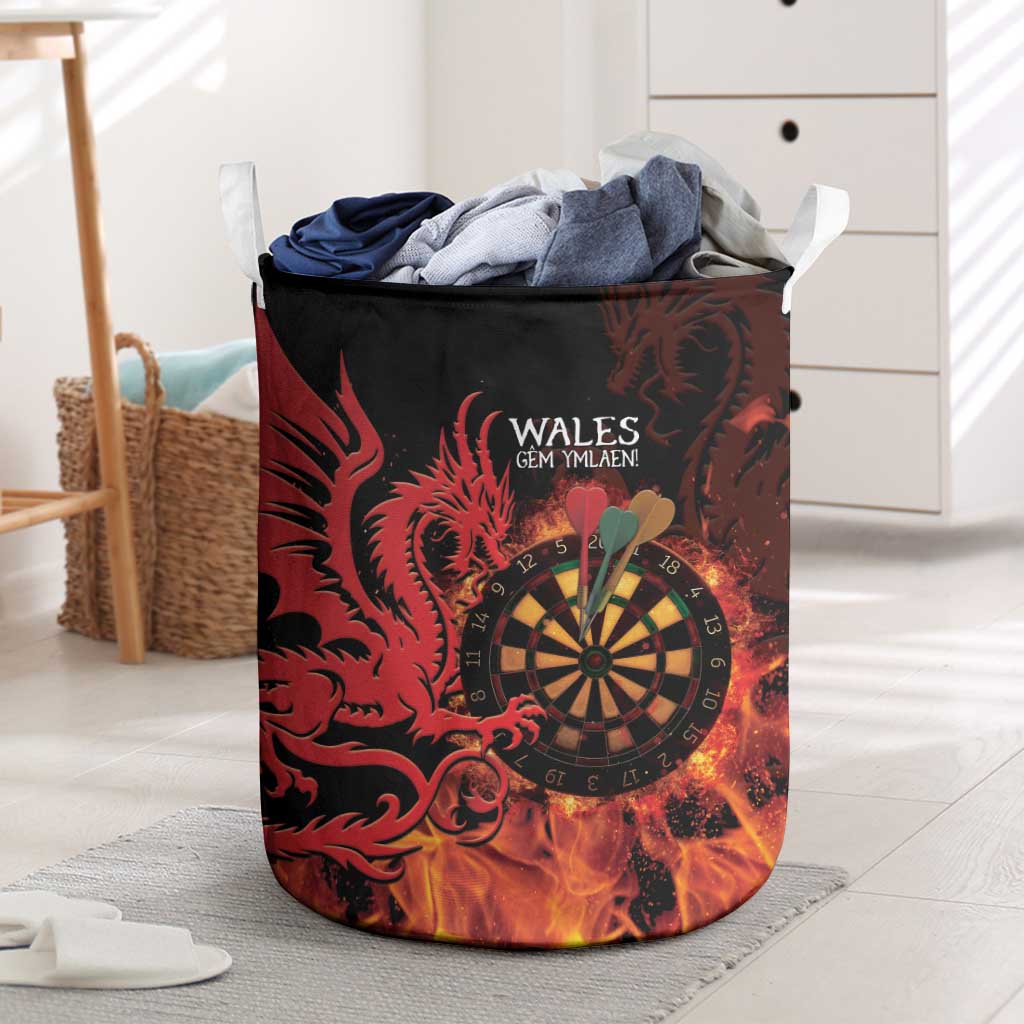 Wales Darts Laundry Basket Cymru Dragon Gem Ymlaen Flaming Vibes - Wonder Print Shop