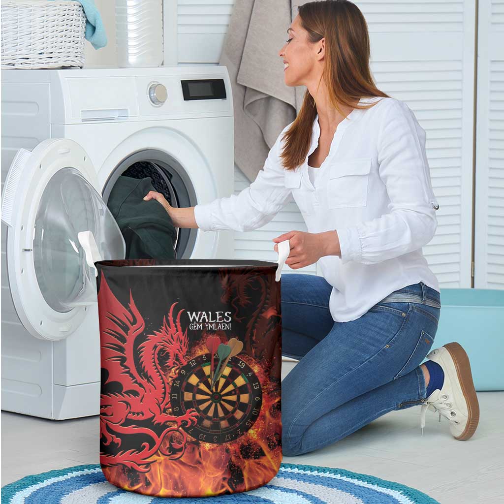 Wales Darts Laundry Basket Cymru Dragon Gem Ymlaen Flaming Vibes - Wonder Print Shop
