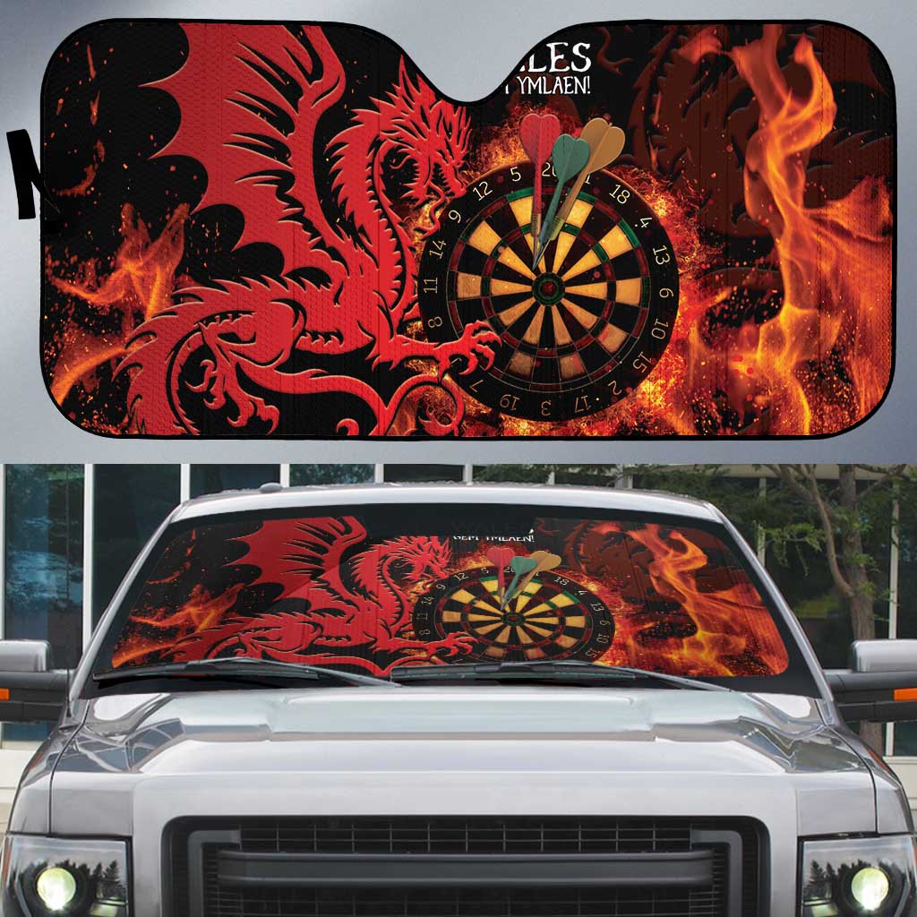 Wales Darts Auto Sun Shade Cymru Dragon Gem Ymlaen Flaming Vibes - Wonder Print Shop