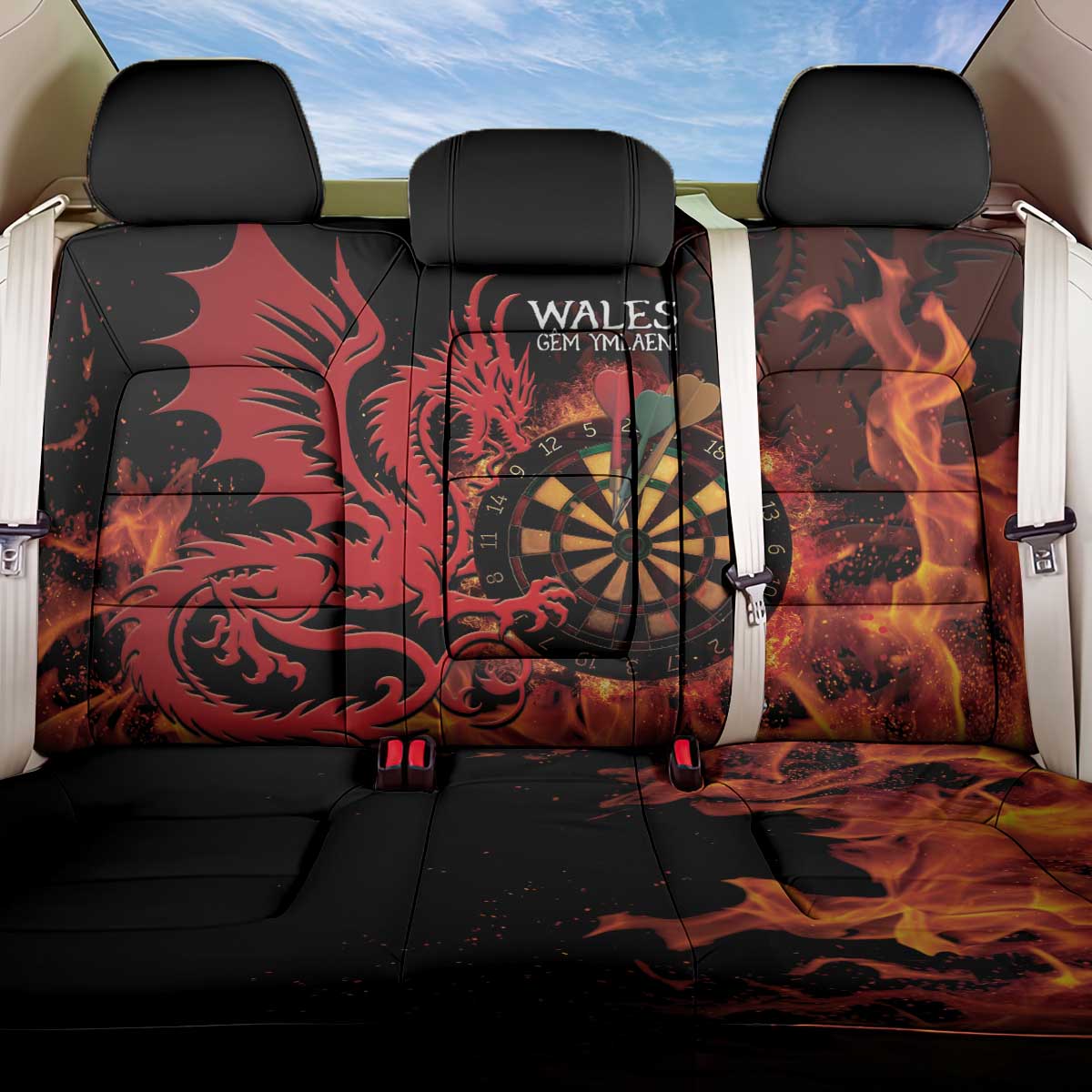 Wales Darts Back Car Seat Cover Cymru Dragon Gem Ymlaen Flaming Vibes - Wonder Print Shop