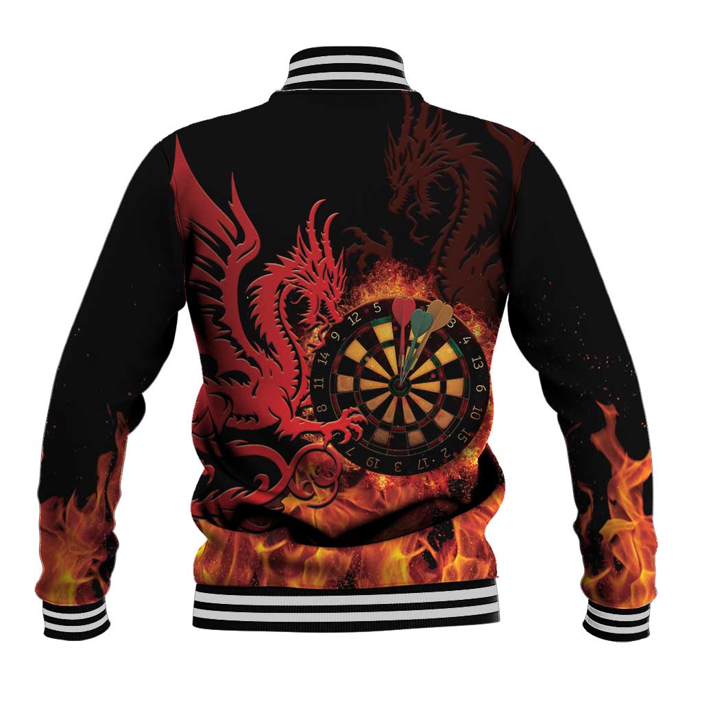 Wales Darts Baseball Jacket Cymru Dragon Gem Ymlaen Flaming Vibes - Wonder Print Shop