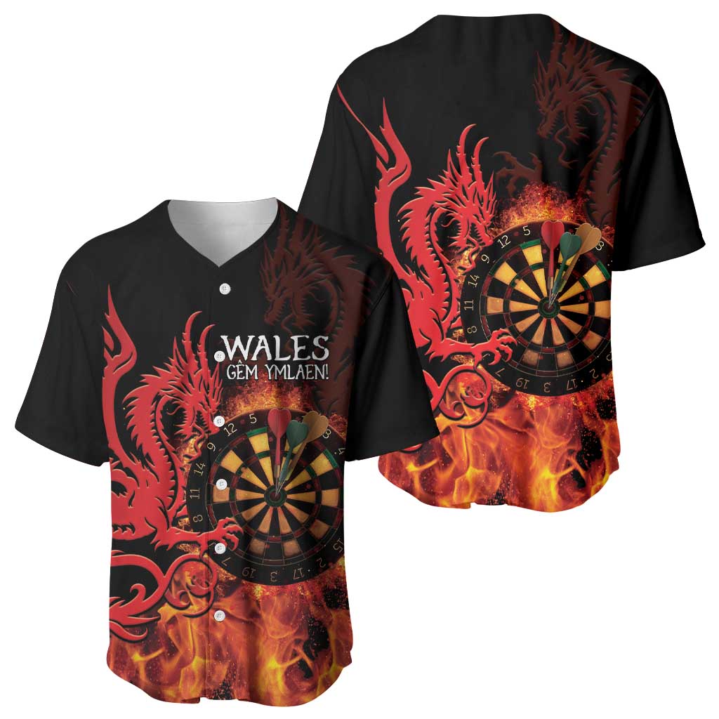 Wales Darts Baseball Jersey Cymru Dragon Gem Ymlaen Flaming Vibes - Wonder Print Shop