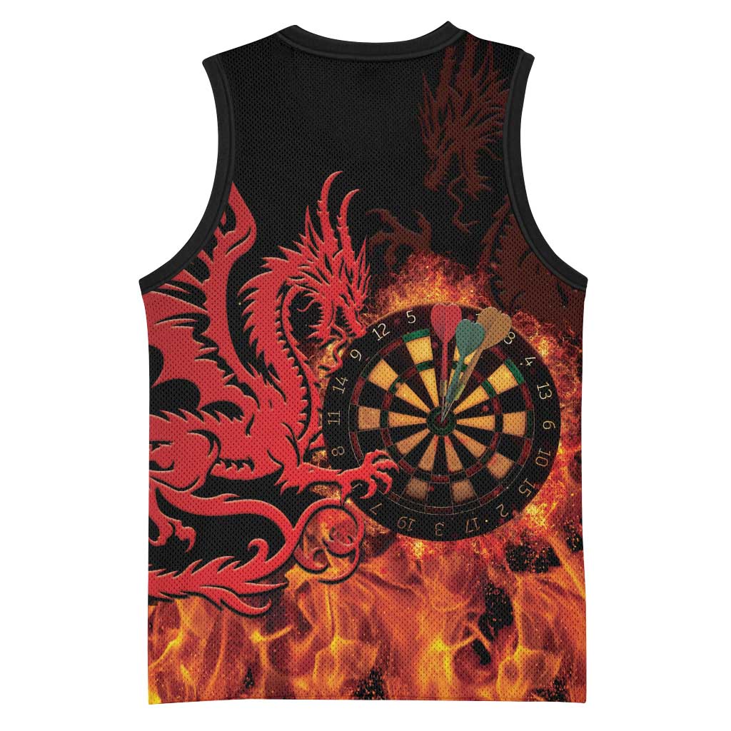 Wales Darts Basketball Jersey Cymru Dragon Gem Ymlaen Flaming Vibes - Wonder Print Shop