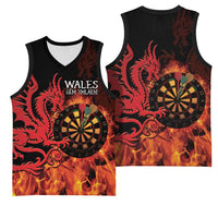 Wales Darts Basketball Jersey Cymru Dragon Gem Ymlaen Flaming Vibes - Wonder Print Shop
