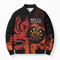 Wales Darts Bomber Puffer Jacket Cymru Dragon Gem Ymlaen Flaming Vibes - Wonder Print Shop