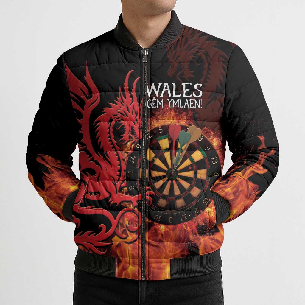 Wales Darts Bomber Puffer Jacket Cymru Dragon Gem Ymlaen Flaming Vibes - Wonder Print Shop
