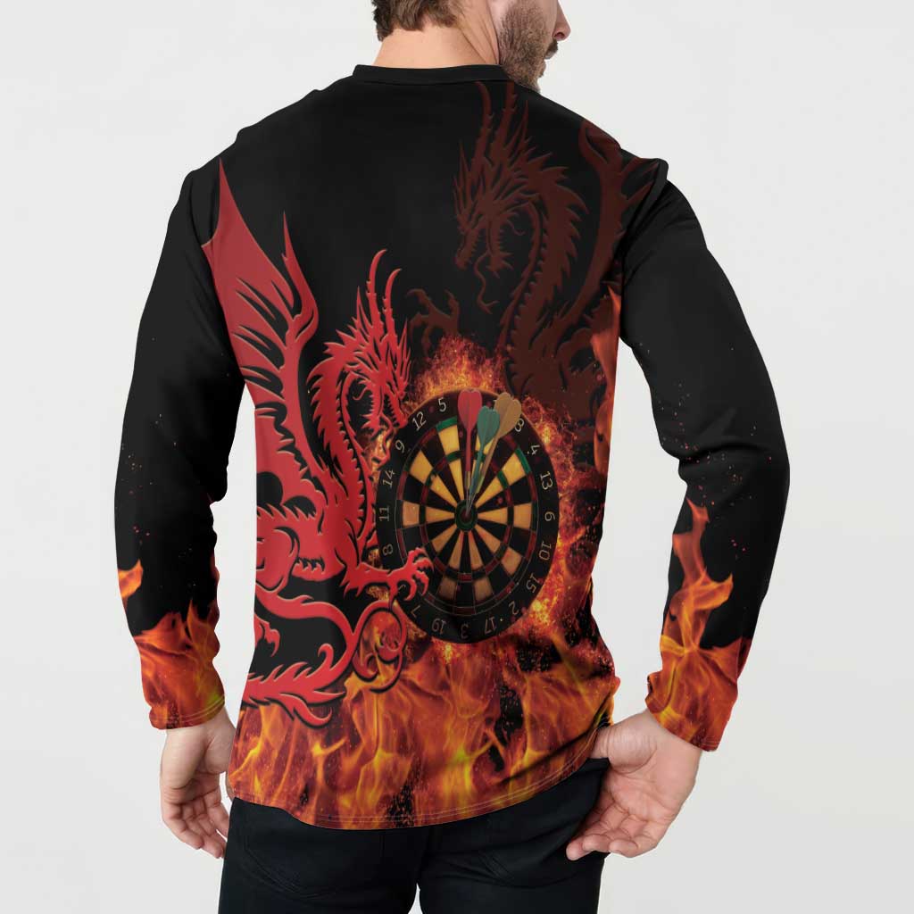 Wales Darts Button Sweatshirt Cymru Dragon Gem Ymlaen Flaming Vibes - Wonder Print Shop